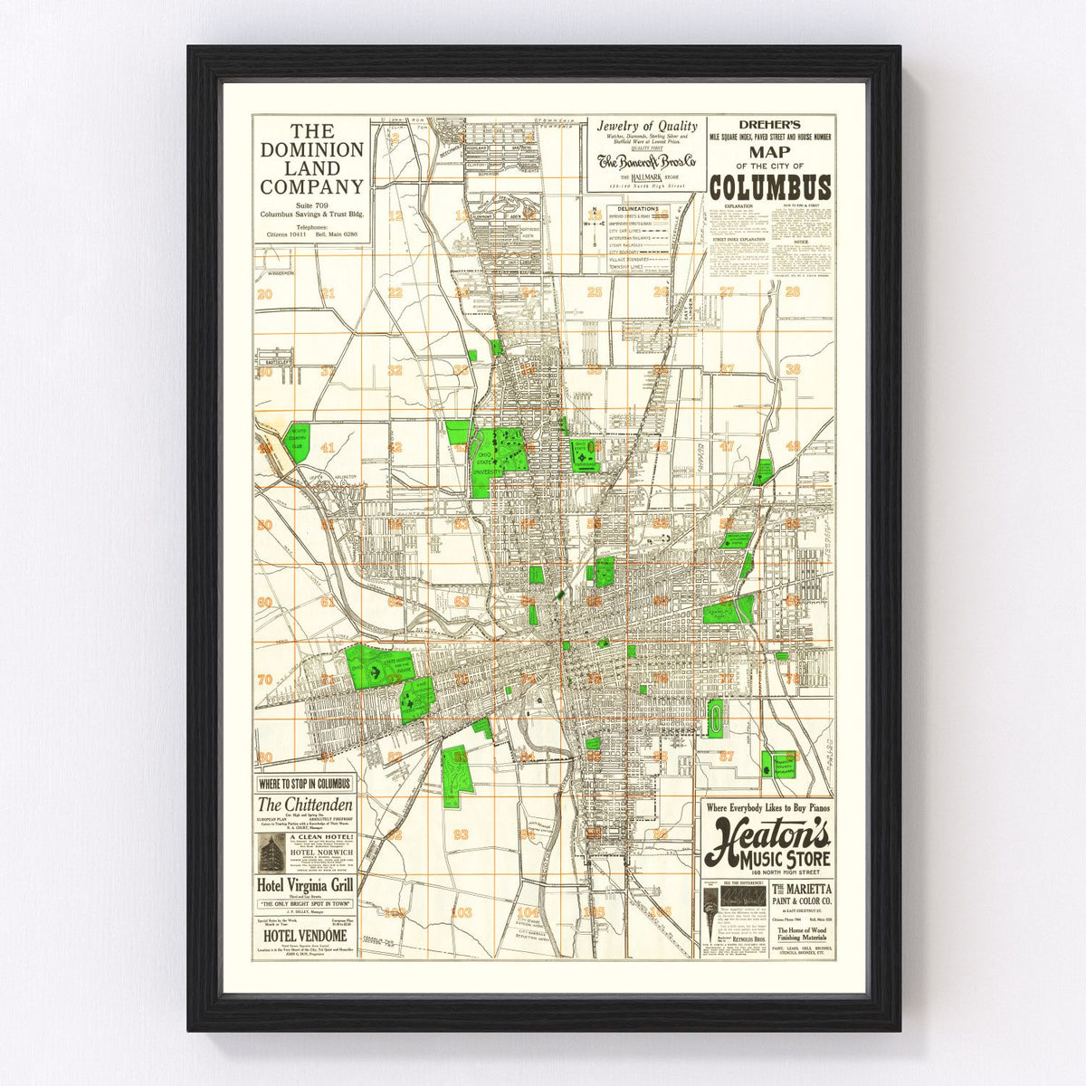 Columbus Vintage Map 1916