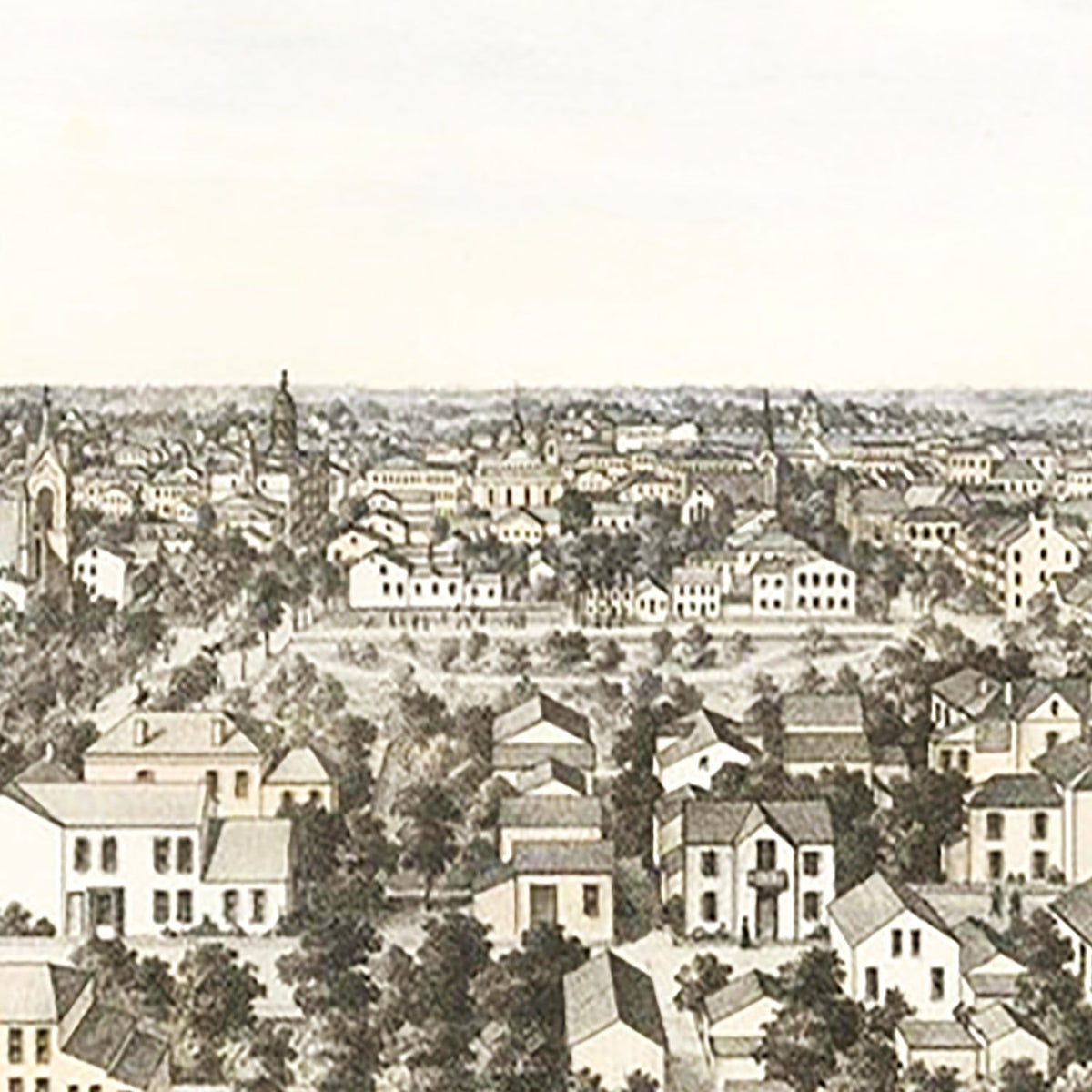Restored historic details from the 1860 city map of Indianapolis, Indiana
