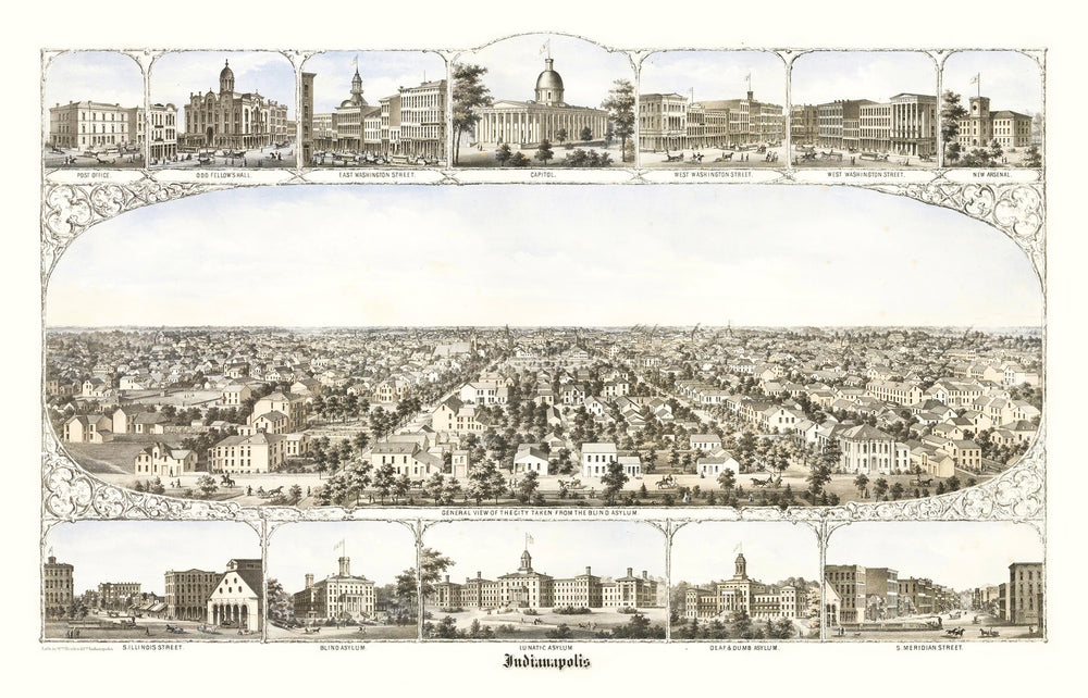 Vintage Map of Indianapolis, Indiana 1860 print style example