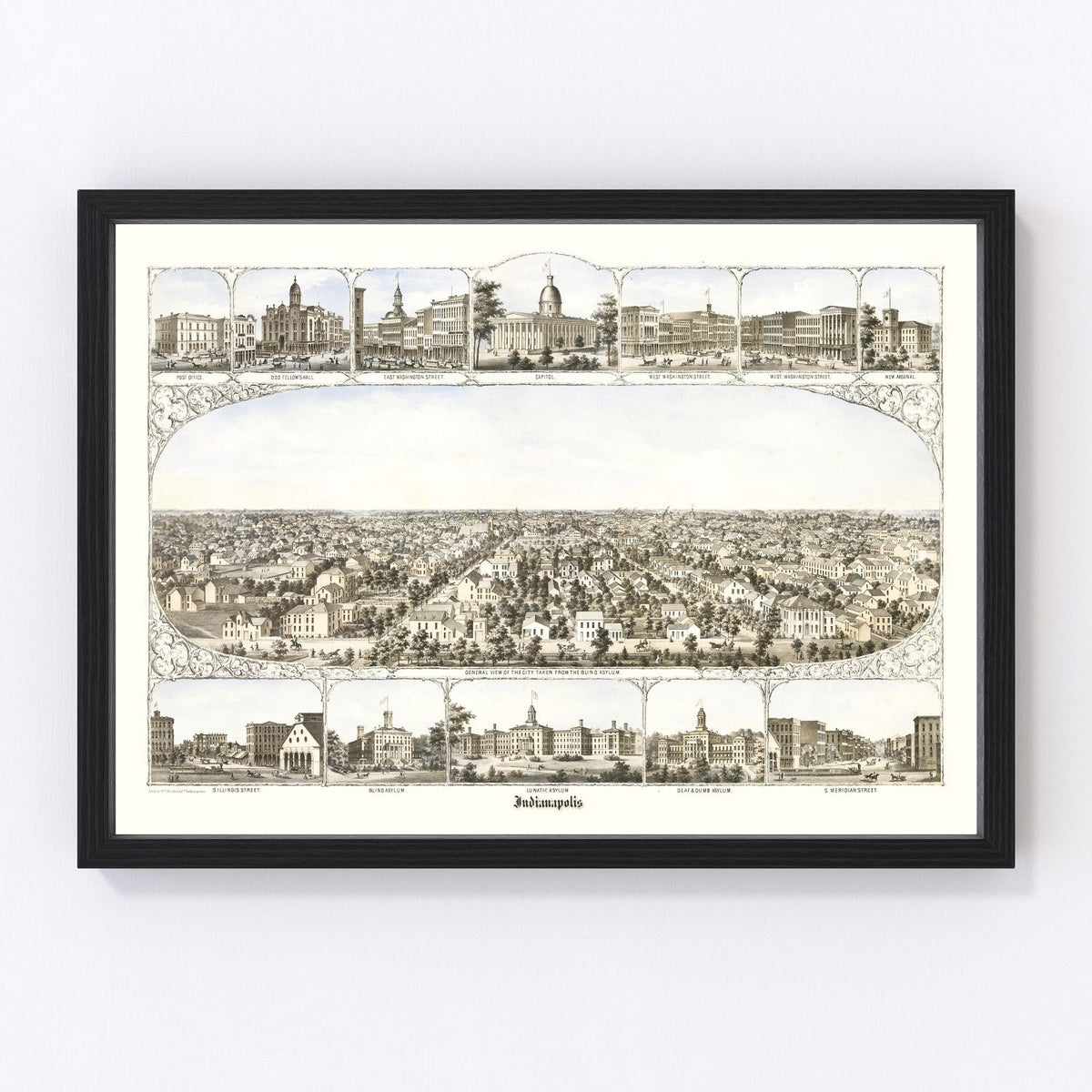 Indianapolis Vintage Map 1860