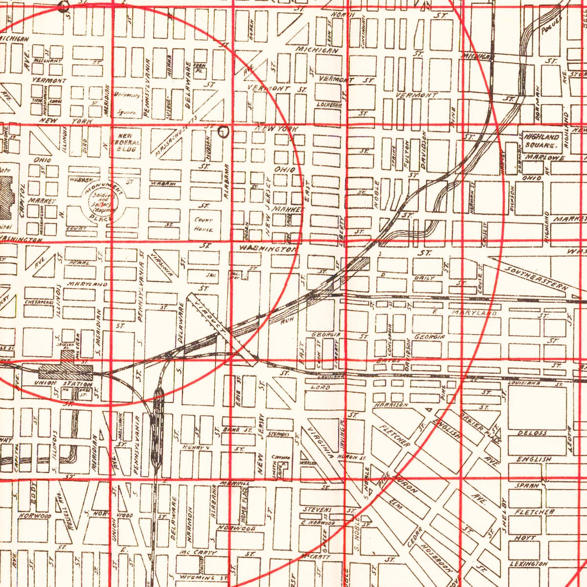 Restored historic details from the 1903 city map of Indianapolis, Indiana