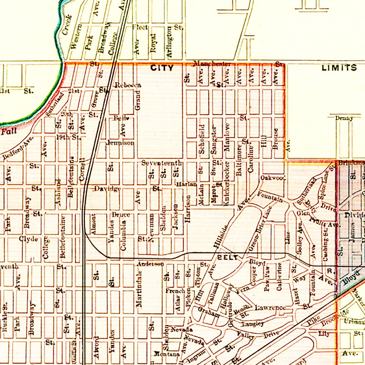 Restored historic details from the 1899 city map of Indianapolis, Indiana