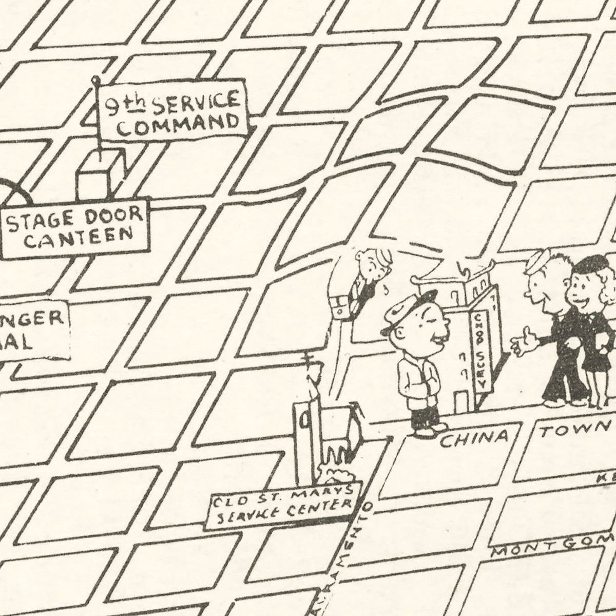 Restored historic details from the 1945 city map of San Francisco, California