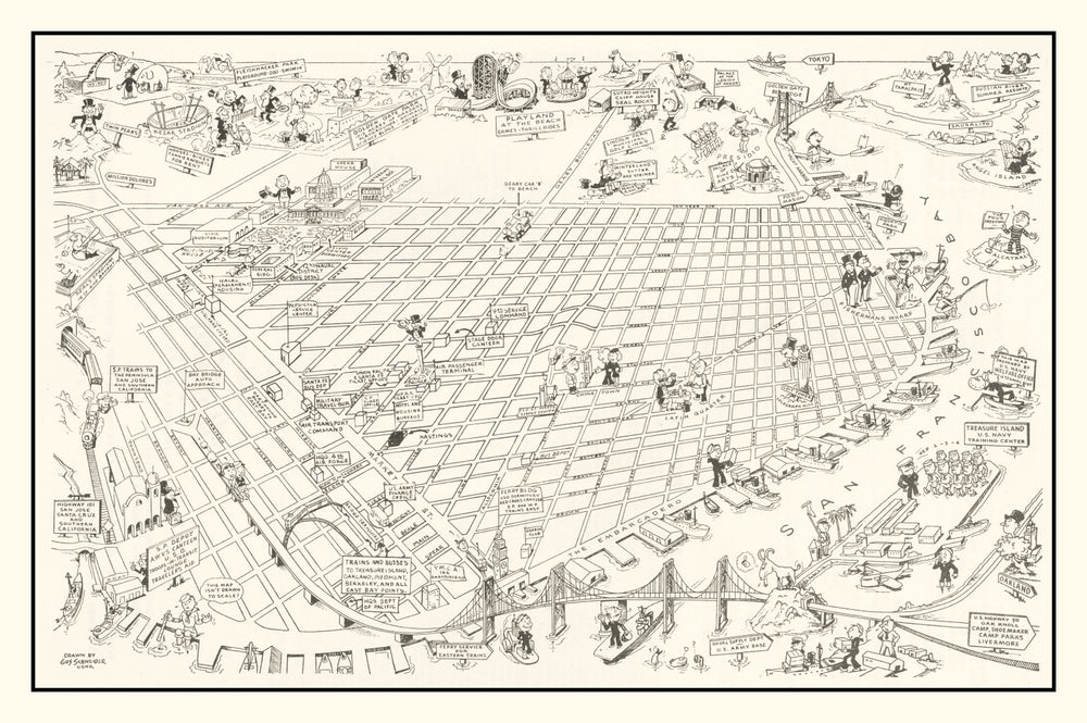 Vintage Map of San Francisco, California 1945 print style example