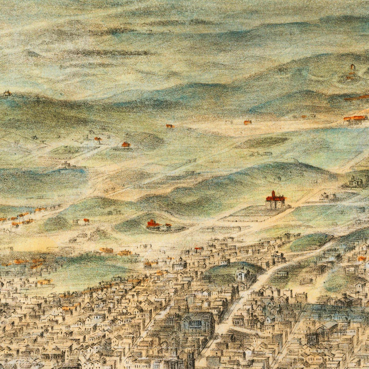 Restored historic details from the 1864 city map of San Francisco, California