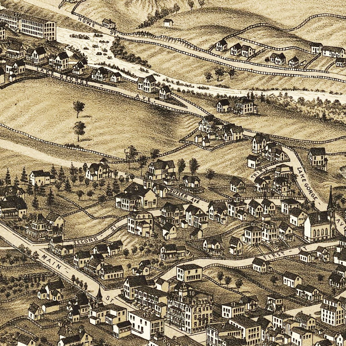 Restored historic details from the 1884 city map of Ticonderoga, New York