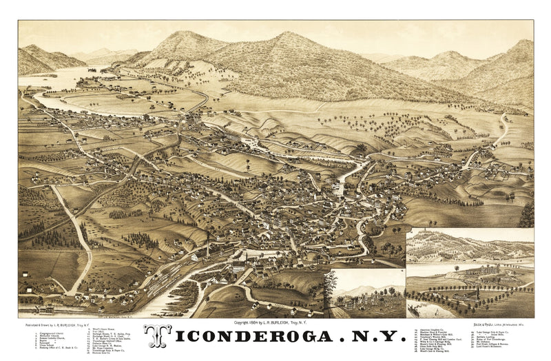 Size comparison using Vintage Map of Ticonderoga, New York 1884