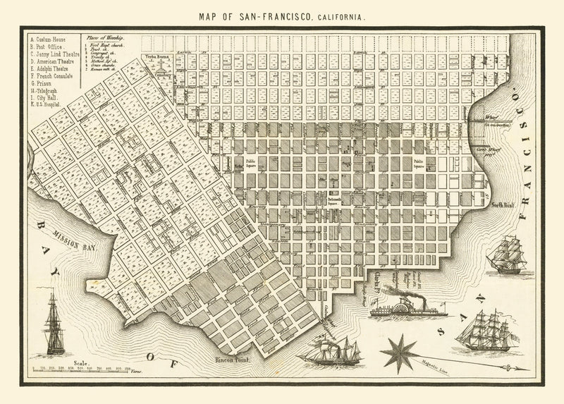 Size comparison using Vintage Map of San Francisco, California 1852