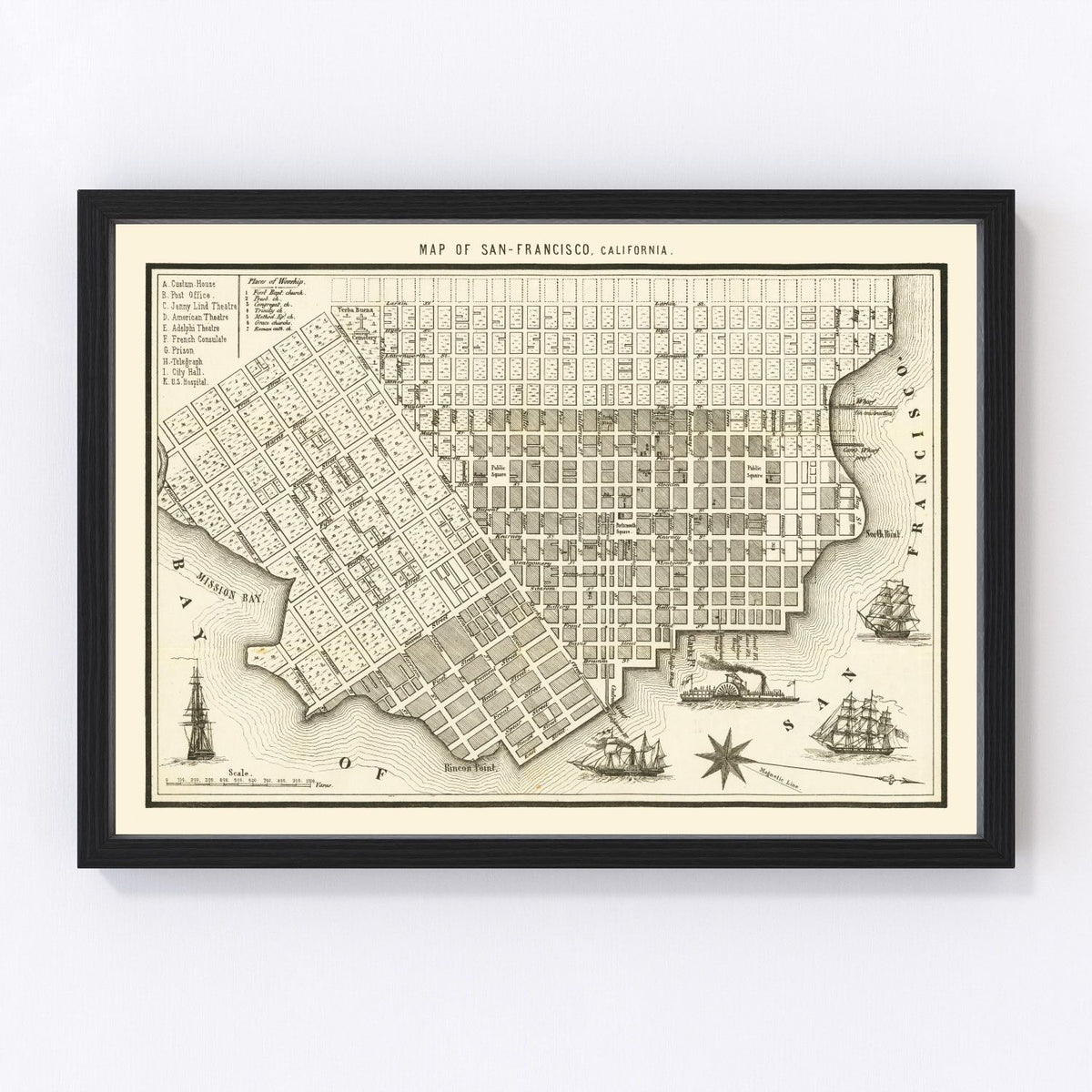 San Francisco Vintage Map 1852