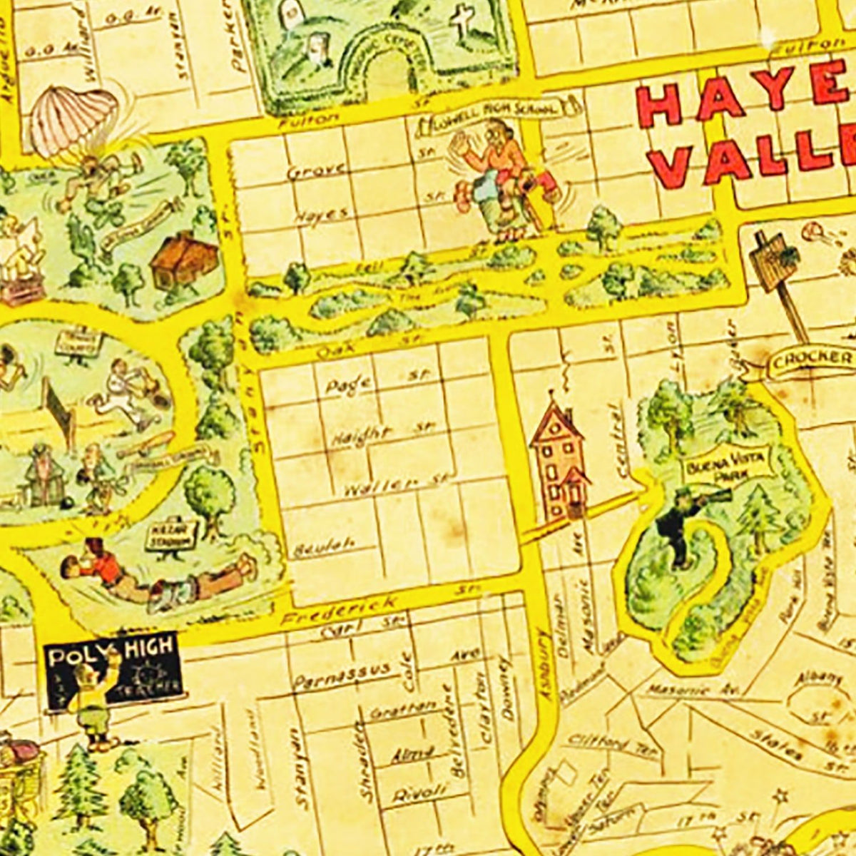 Restored historic details from the 1927 city map of San Francisco, California