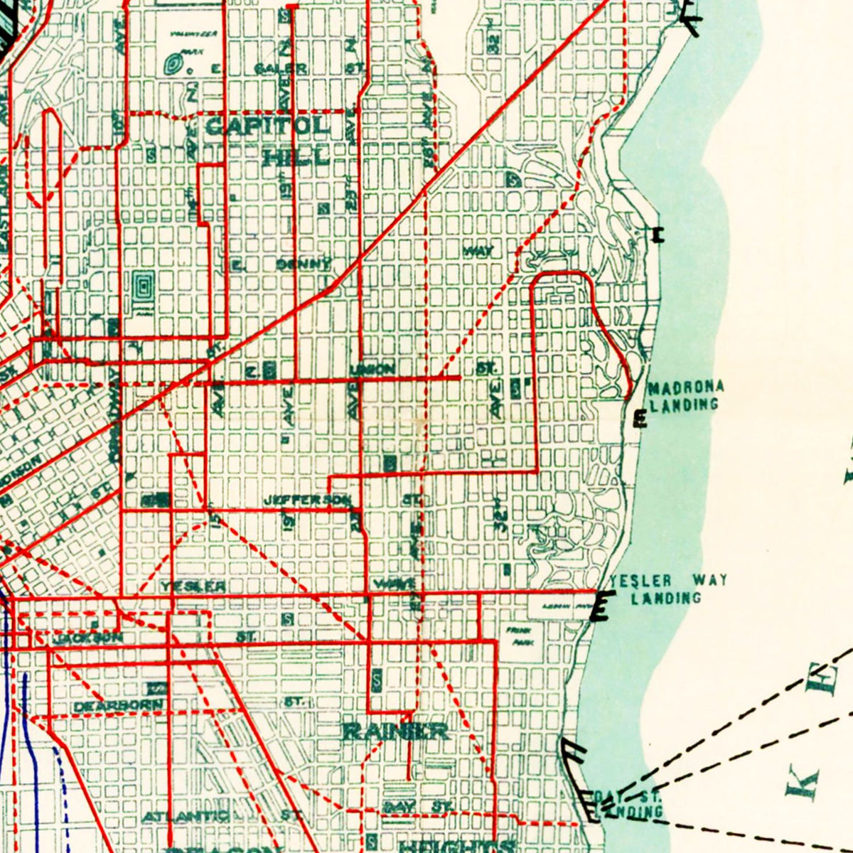 Restored historic details from the 1911 city map of Seattle, Washington