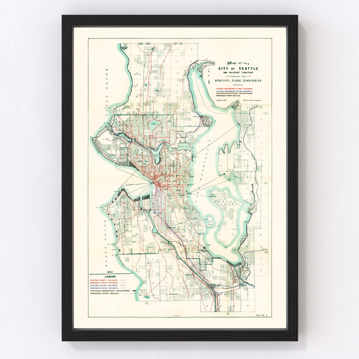 Seattle Vintage Map 1911