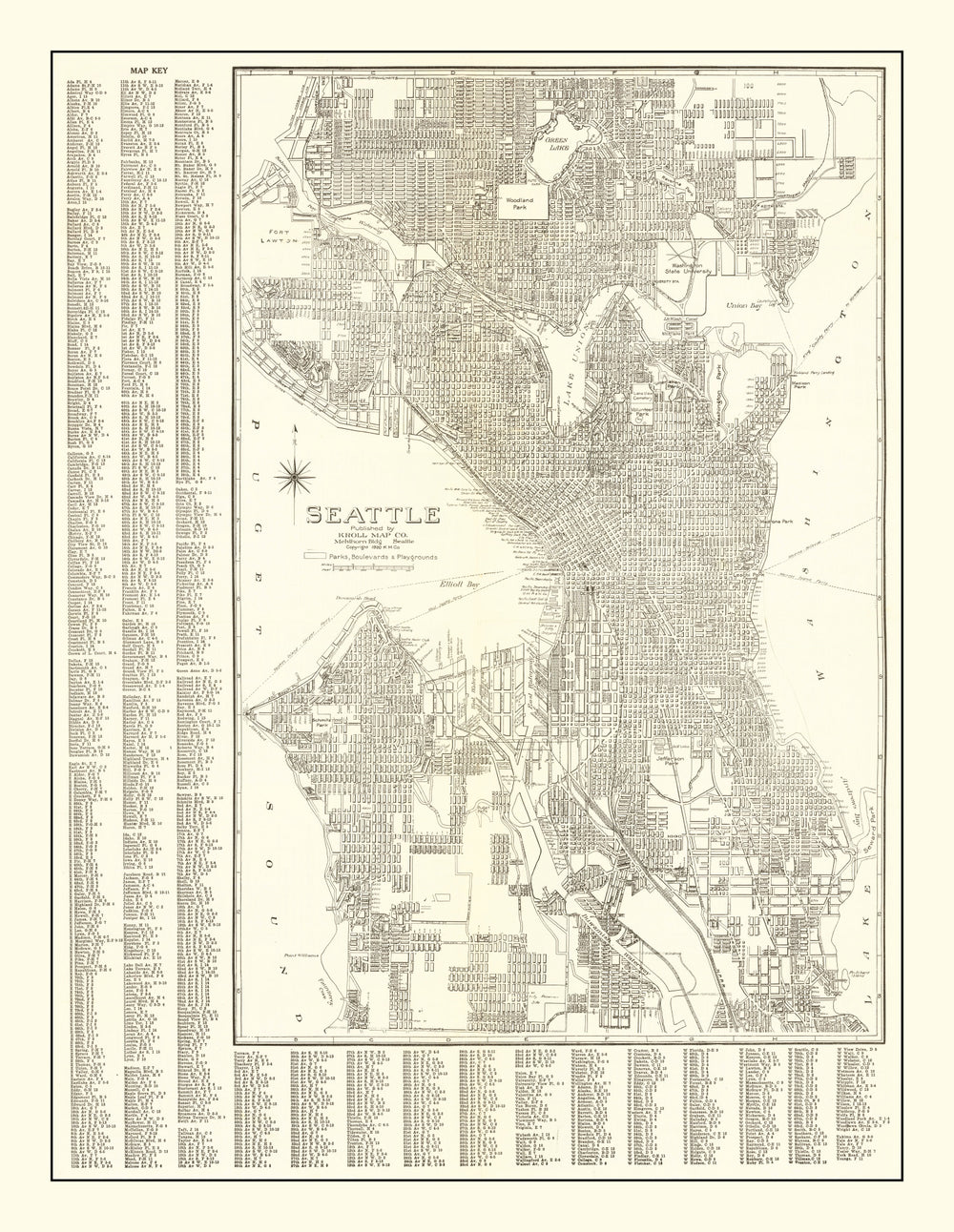 Vintage Map of Seattle, Washington 1920 print style example