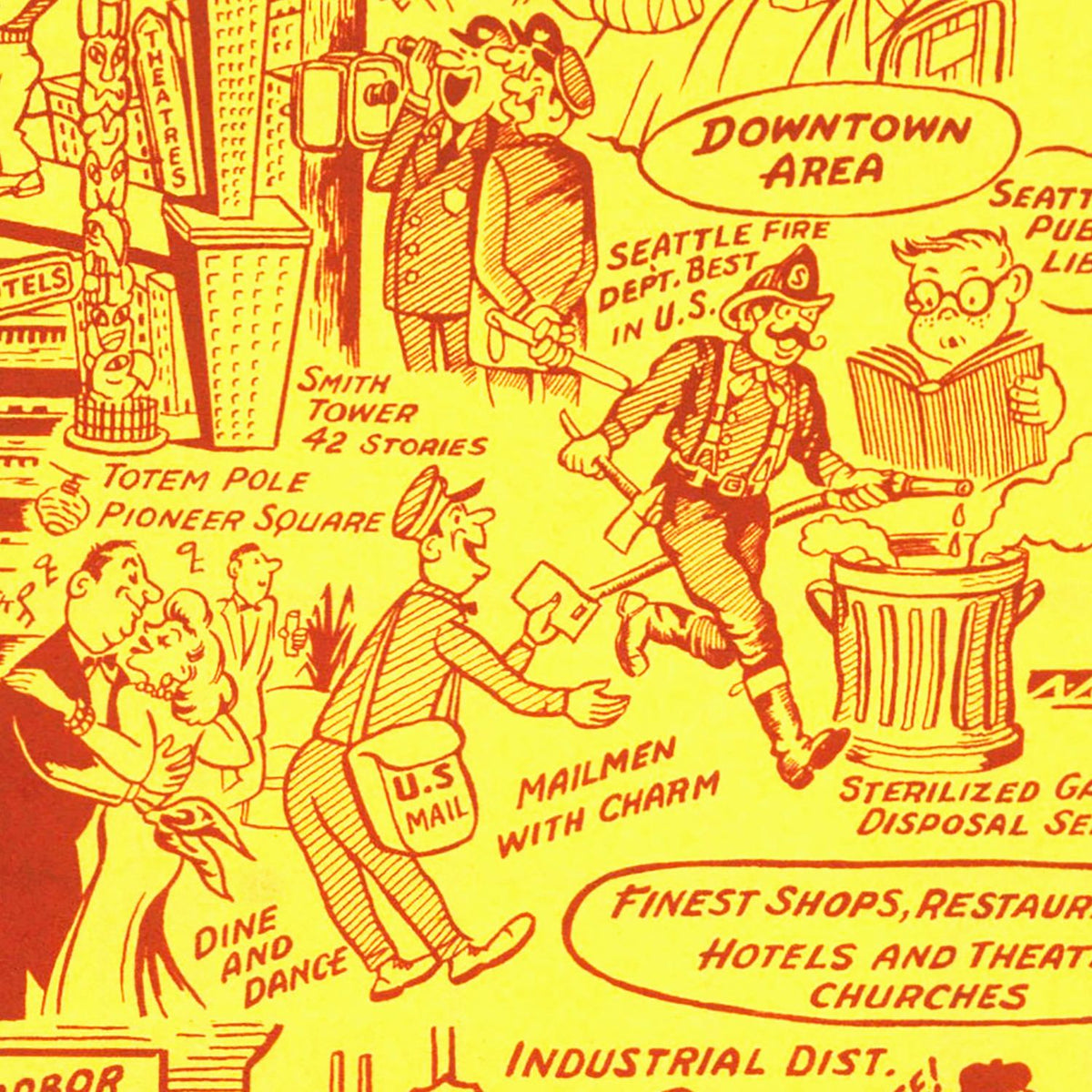 Restored historic details from the 1950 city map of Seattle, Washington