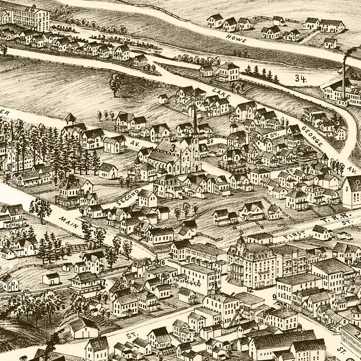 Restored historic details from the 1891 city map of Ticonderoga, New York
