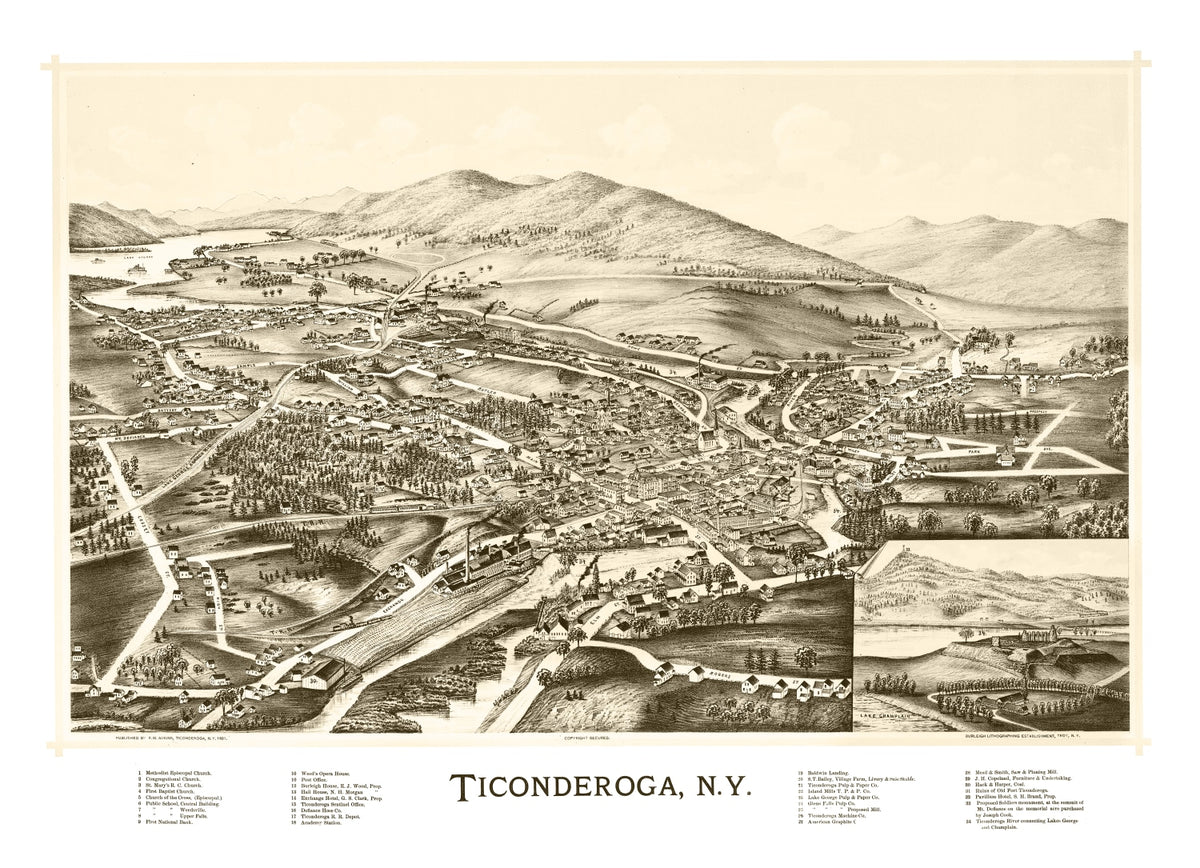 Preview of Vintage Map of Ticonderoga, New York 1891