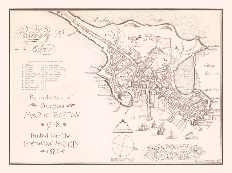 Size comparison using Vintage Map of Boston, Massachusetts 1728