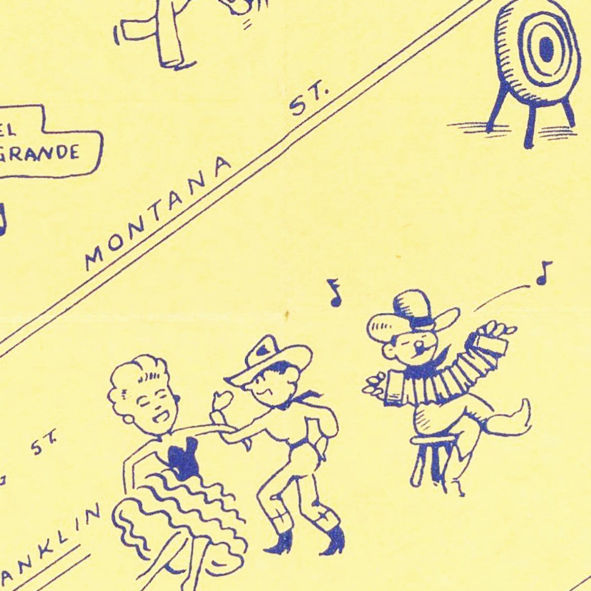Restored historic details from the 1945 city map of El Paso, Texas
