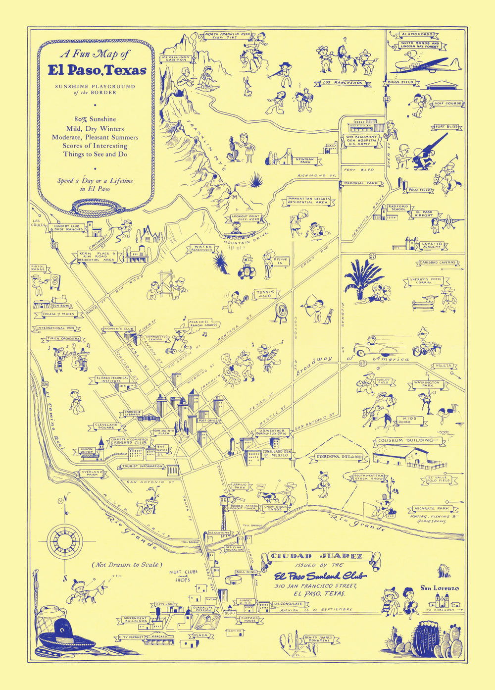 Vintage Map of El Paso, Texas 1945 print style example