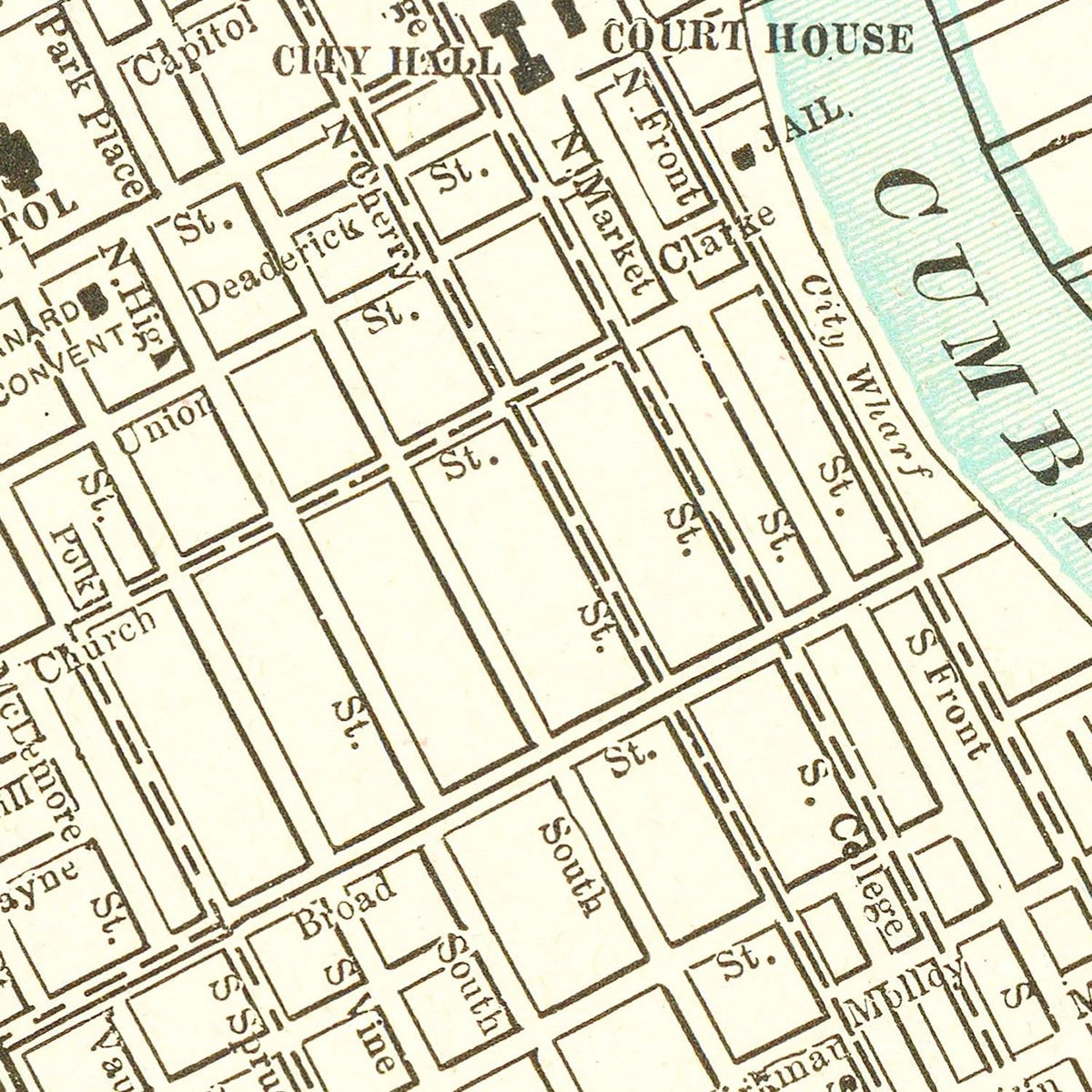 Restored historic details from the 1895 city map of Nashville, Tennessee