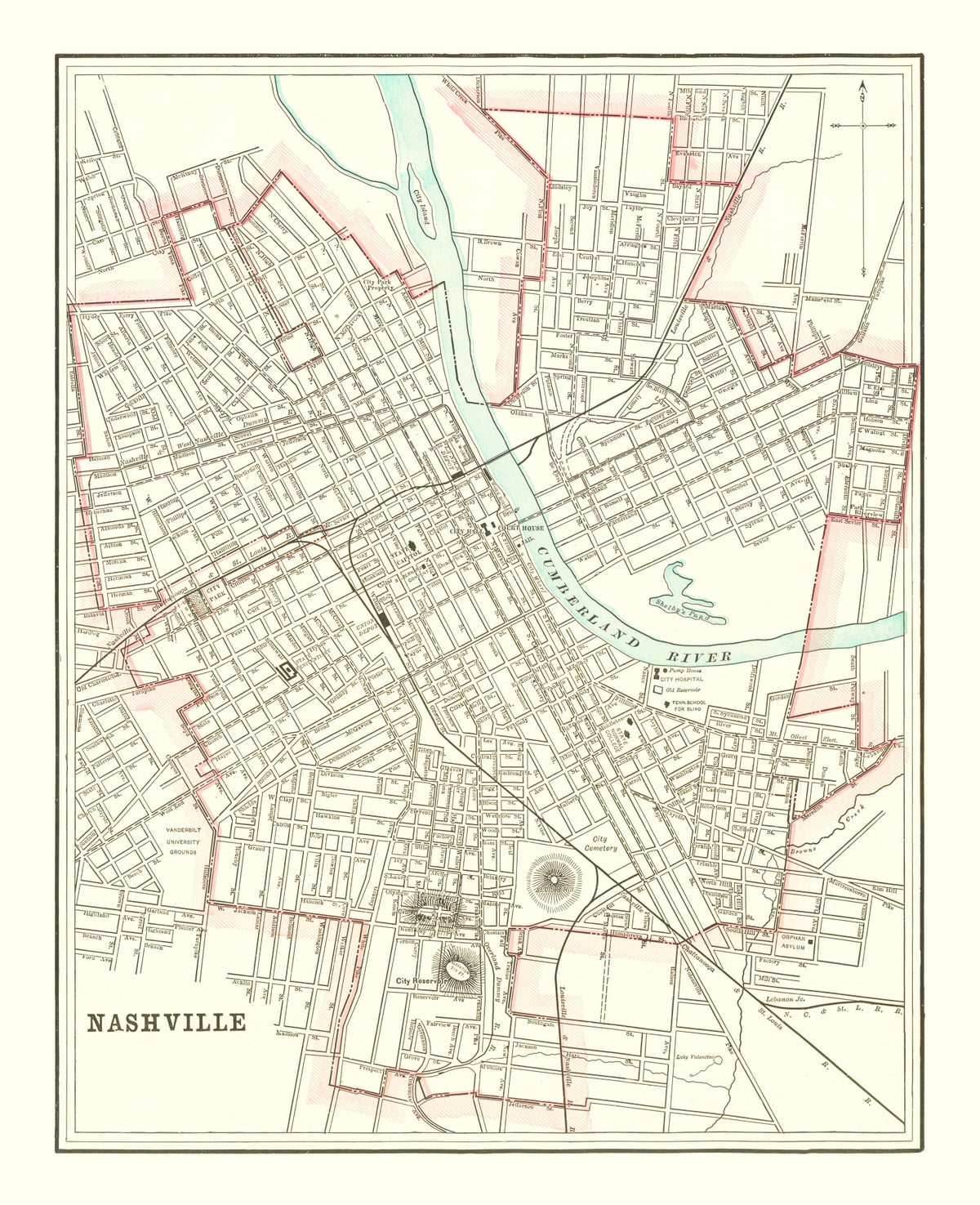 Preview of Vintage Map of Nashville, Tennessee 1895