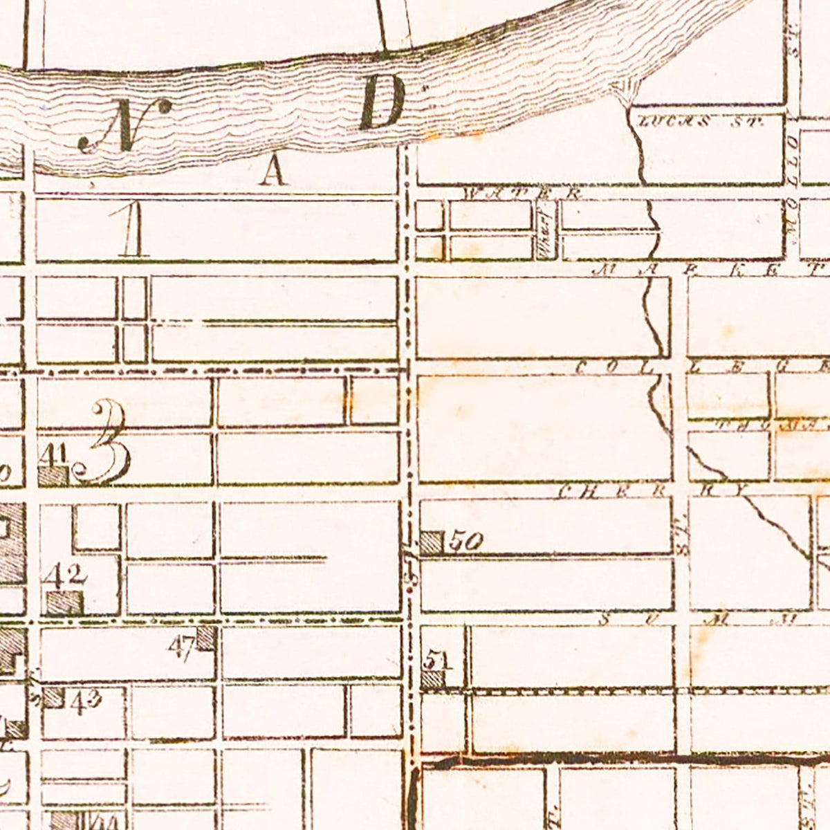 Restored historic details from the 1860 city map of Nashville, Tennessee