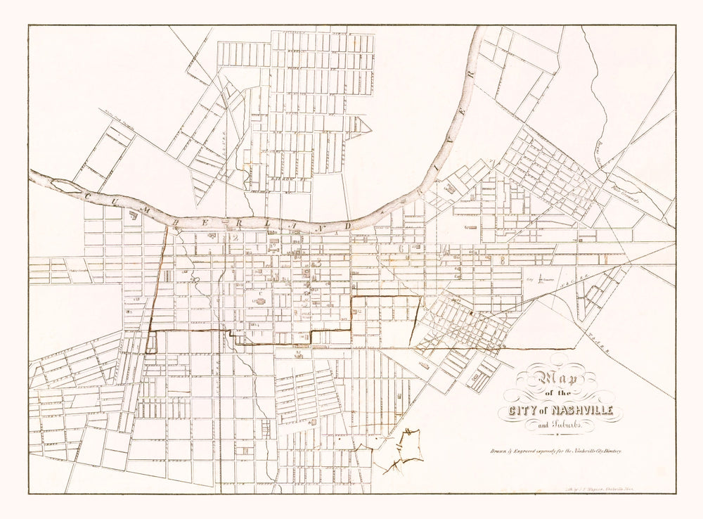 Vintage Map of Nashville, Tennessee 1860 print style example