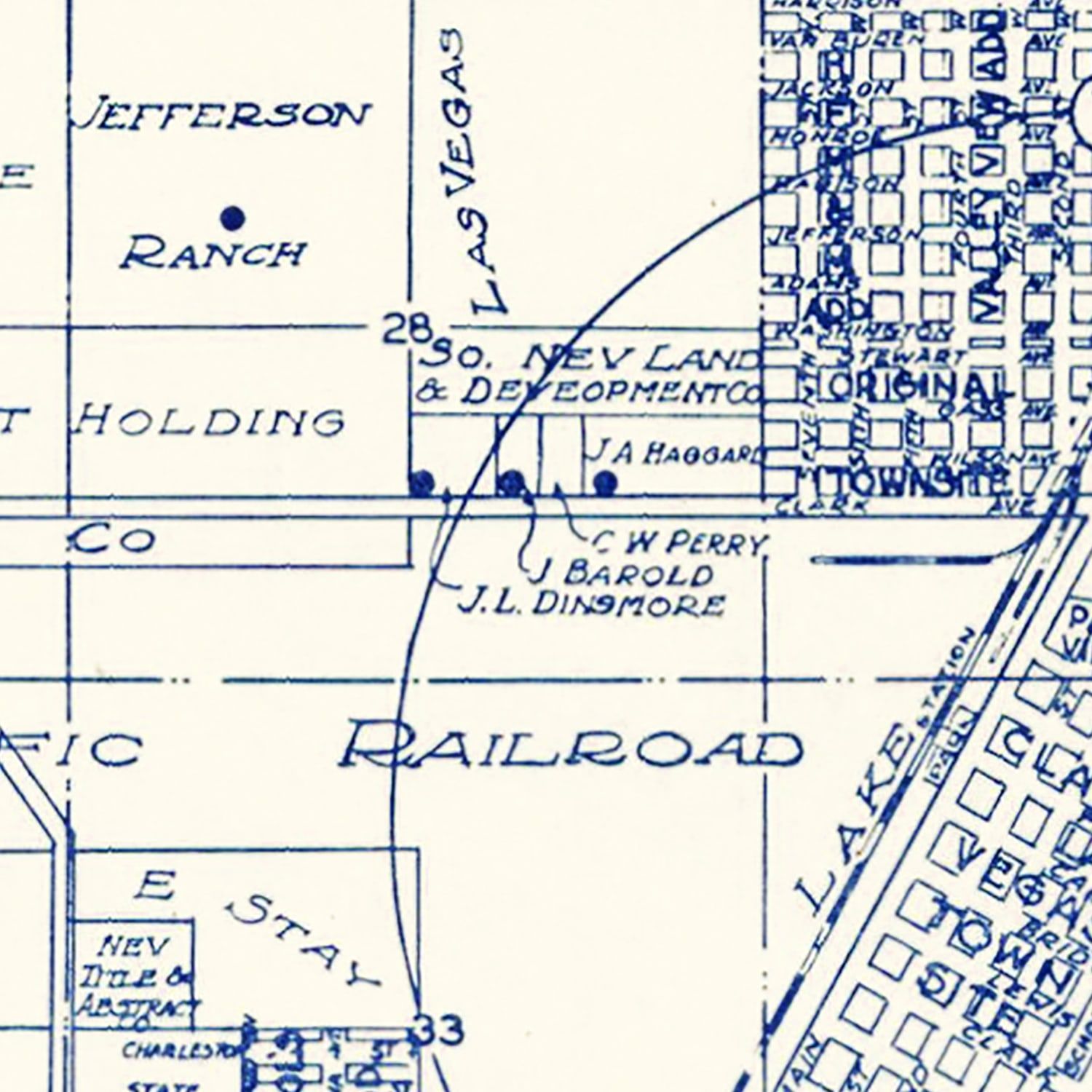 Restored historic details from the 1920 city map of Las Vegas, Nevada
