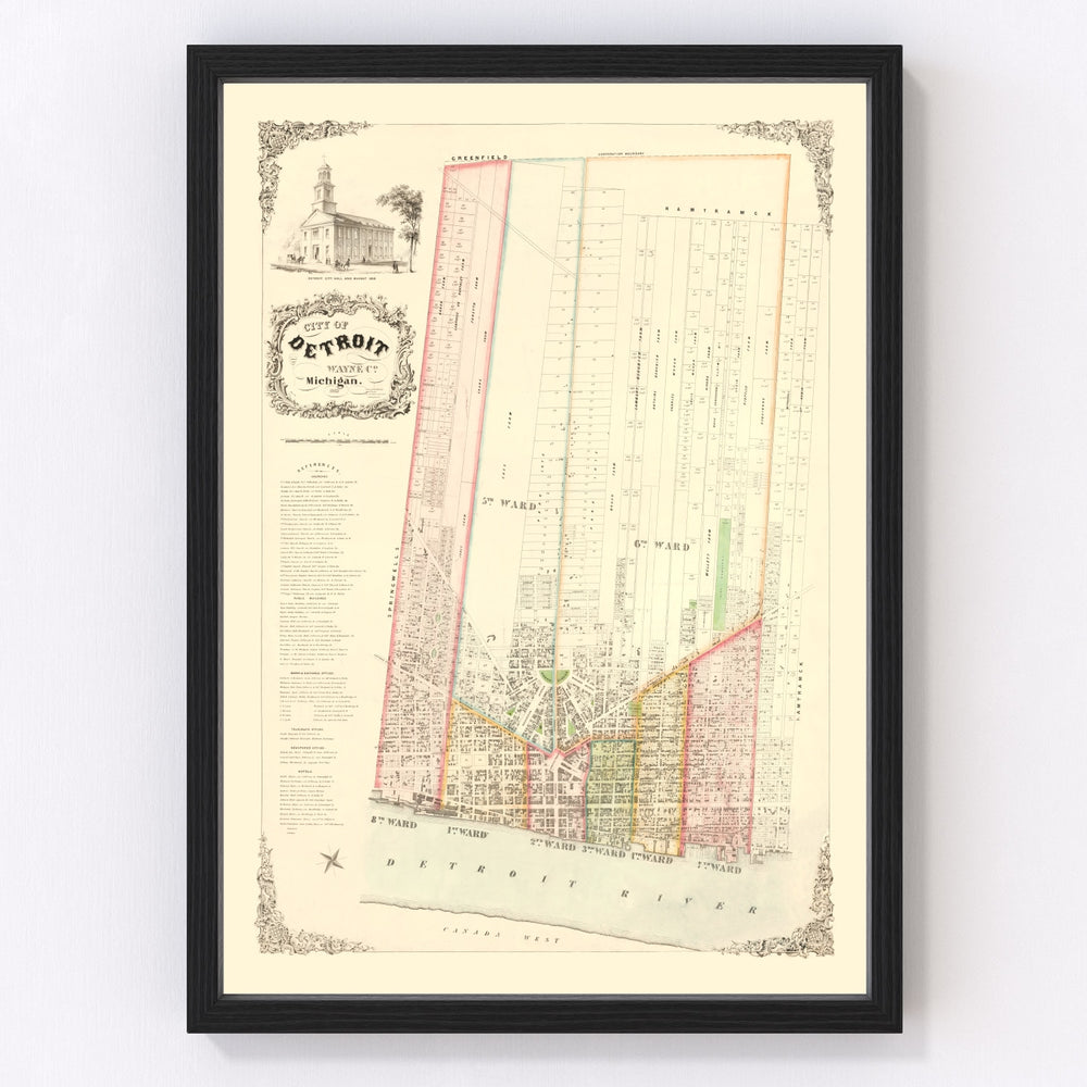 Detroit Vintage Map 1853