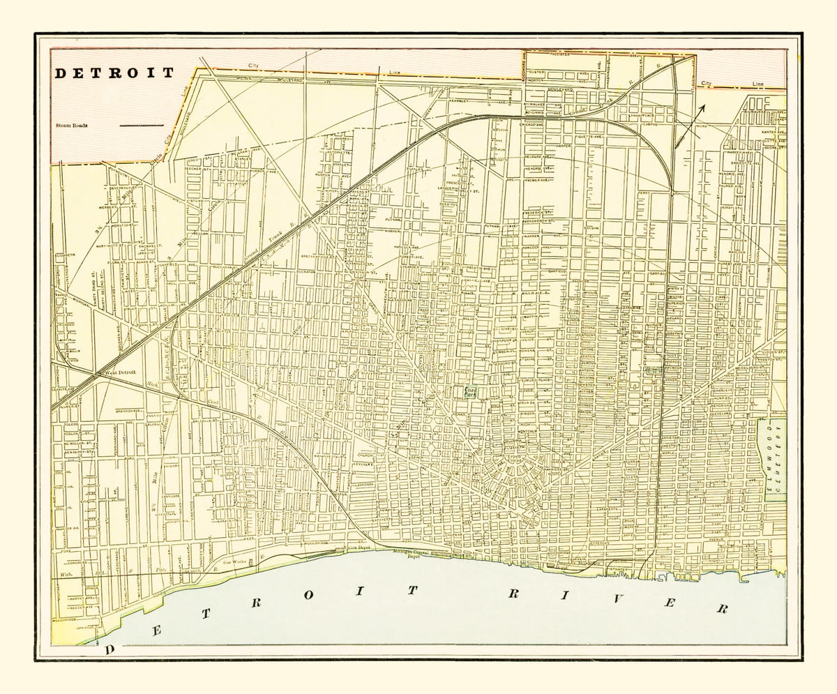 Preview of Vintage Map of Detroit, Michigan 1892