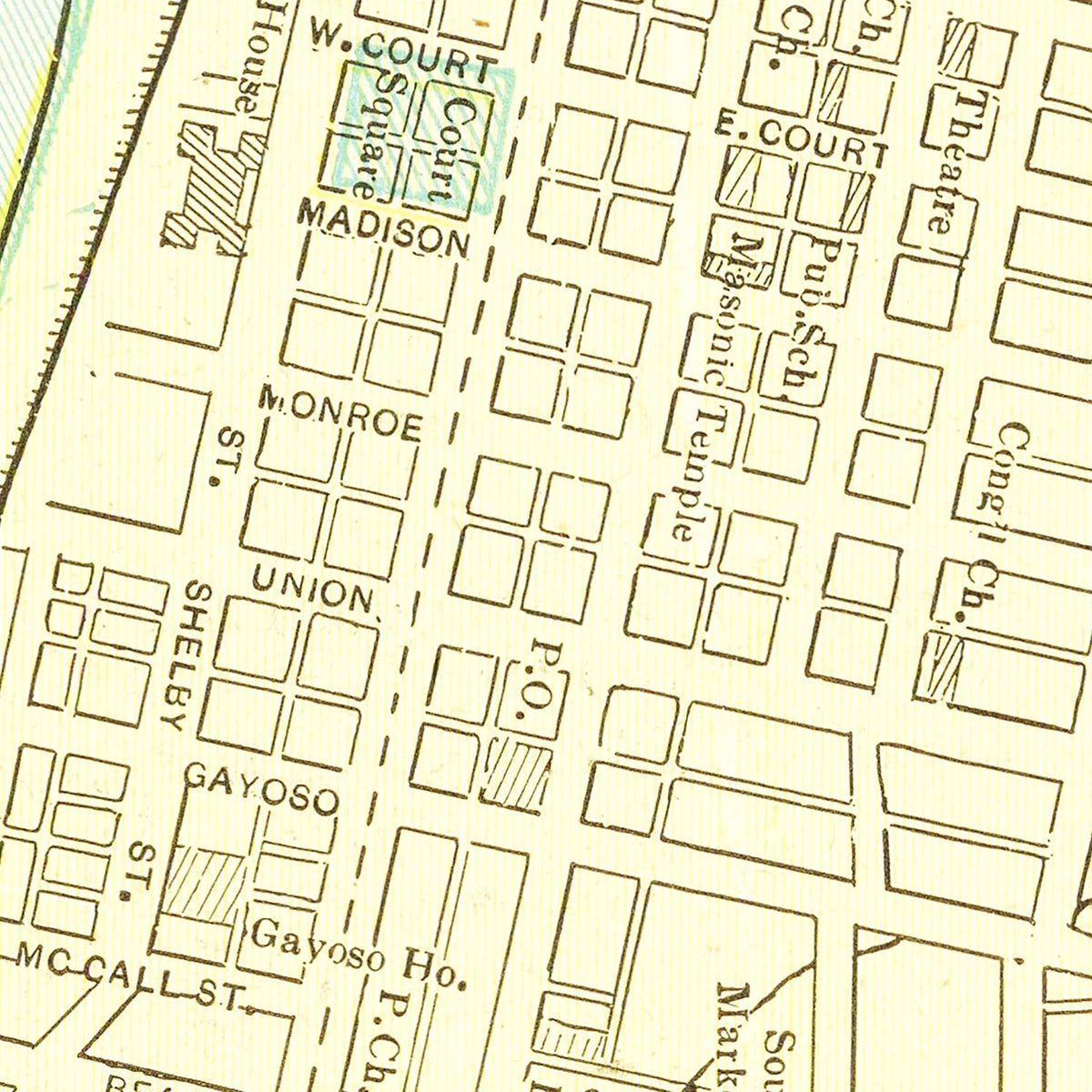 Restored historic details from the 1895 city map of Memphis, Tennessee