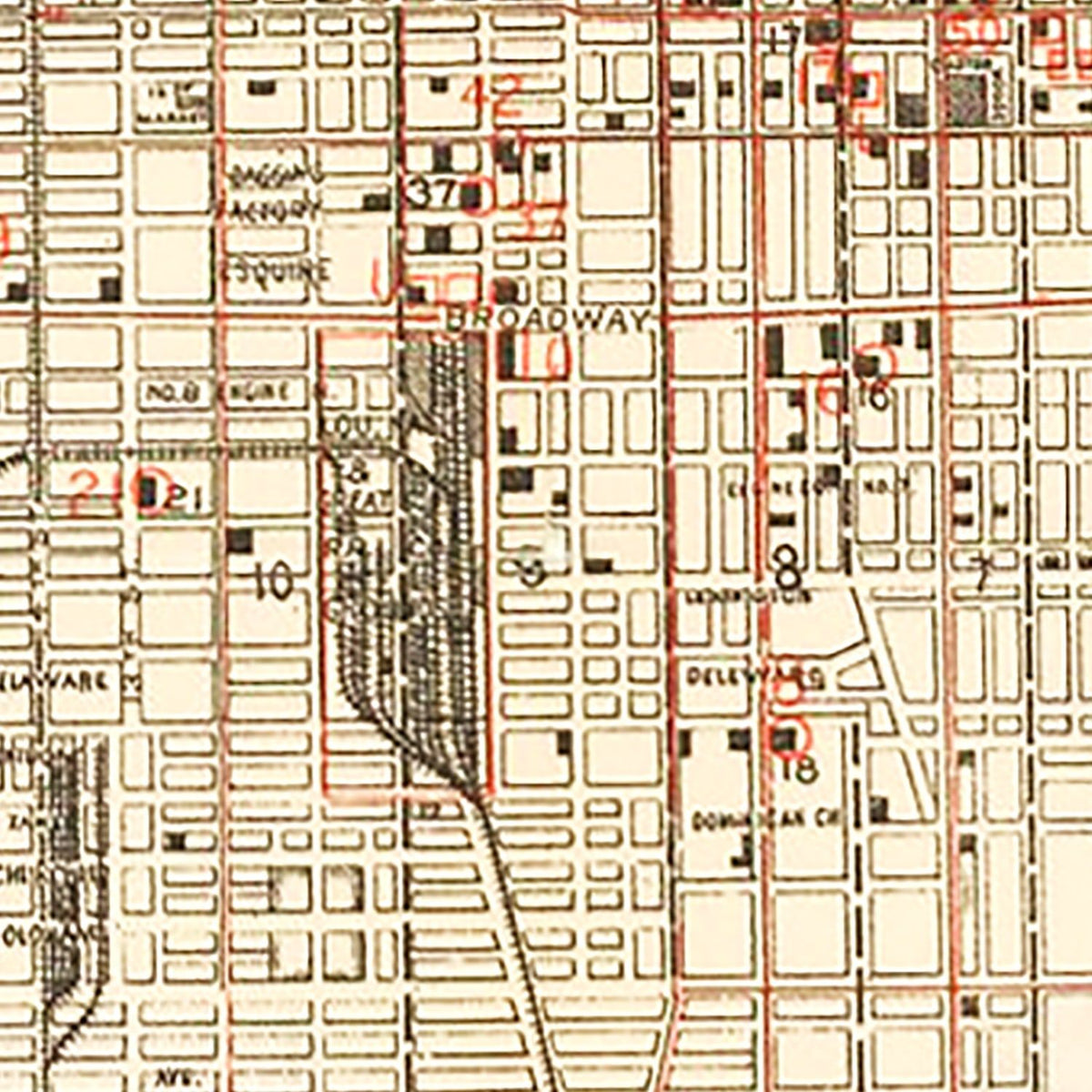 Restored historic details from the 1895 city map of Lousiville, Kentucky