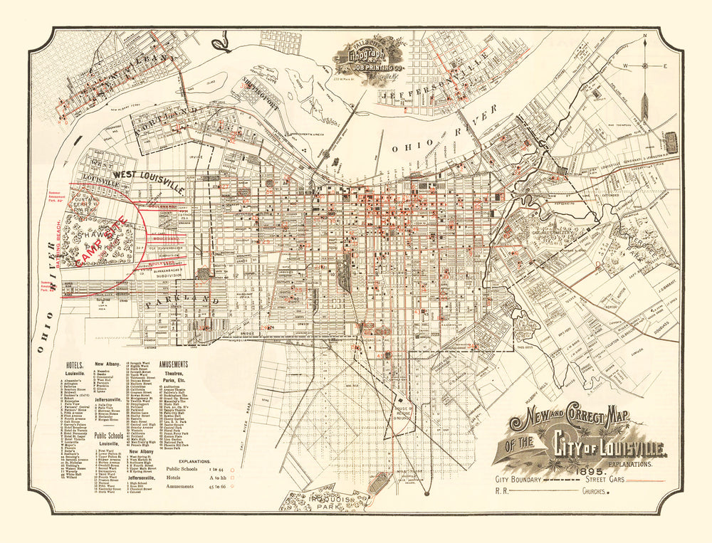 Vintage Map of Lousiville, Kentucky 1895 print style example