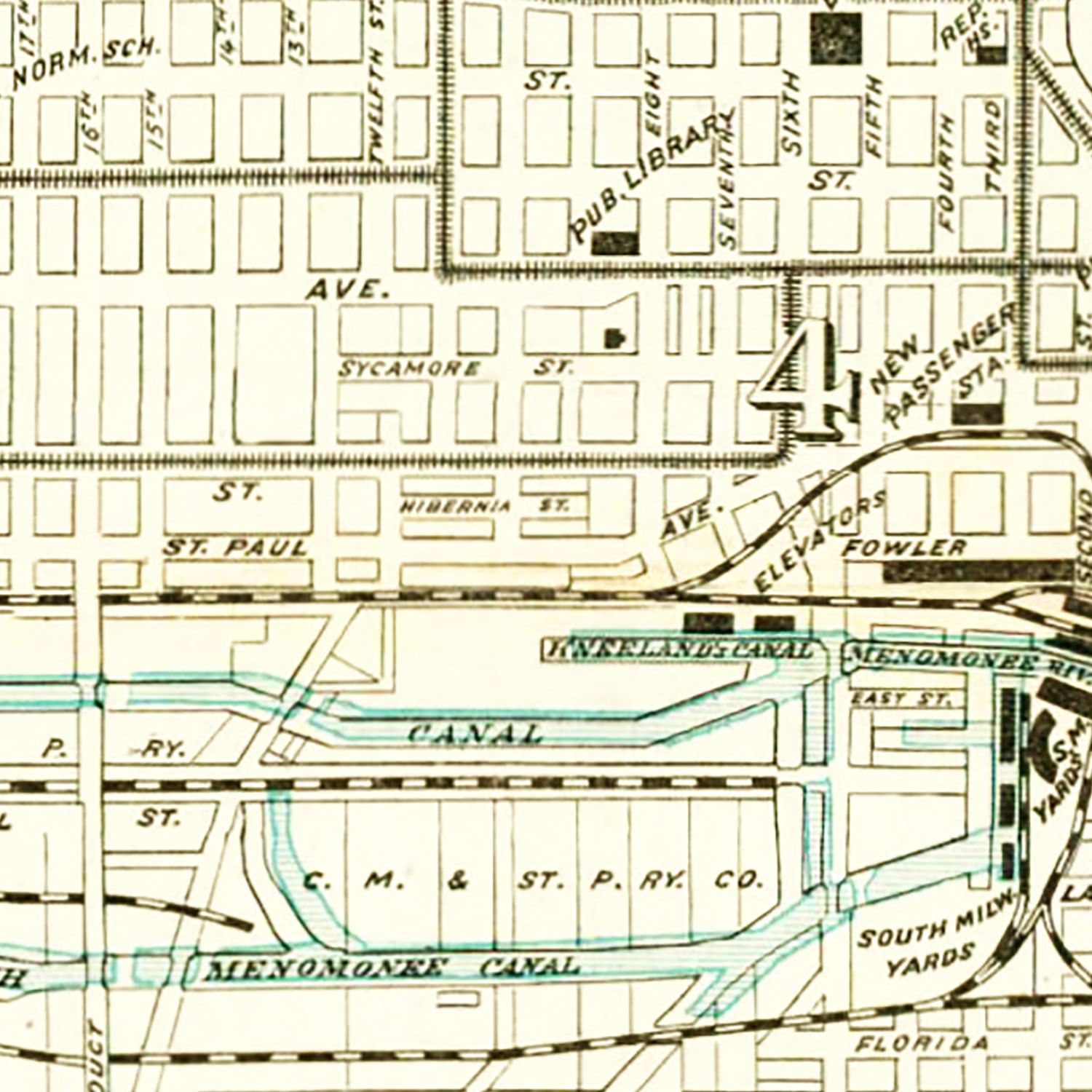 Restored historic details from the 1898 city map of Milwaukee, Wisconsin