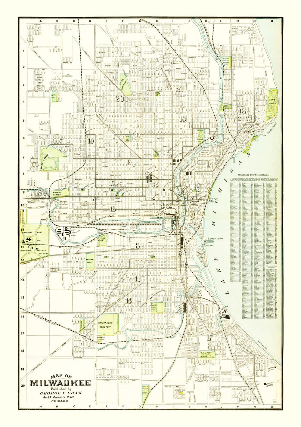 Vintage Map of Milwaukee, Wisconsin 1898 print style example