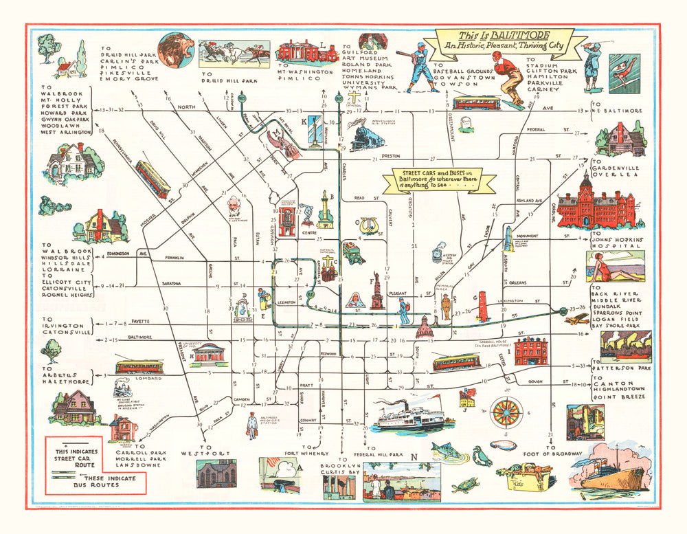 Vintage Map of Baltimore, Maryland 1929 print style example
