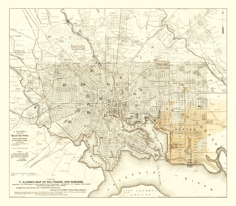 Size comparison using Vintage Map of Baltimore, Maryland 1873