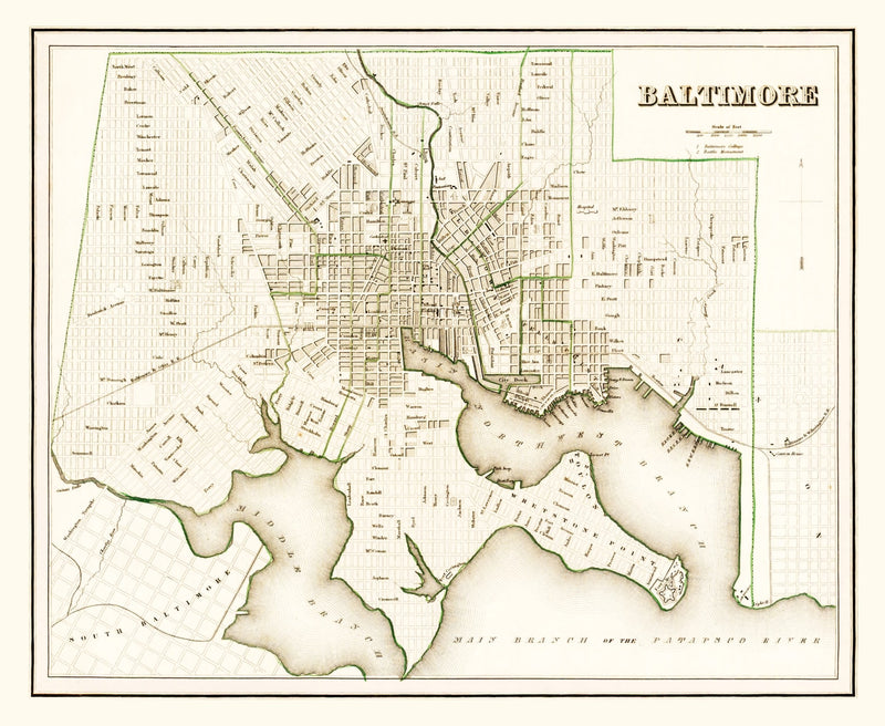 Size comparison using Vintage Map of Baltimore, Maryland 1838