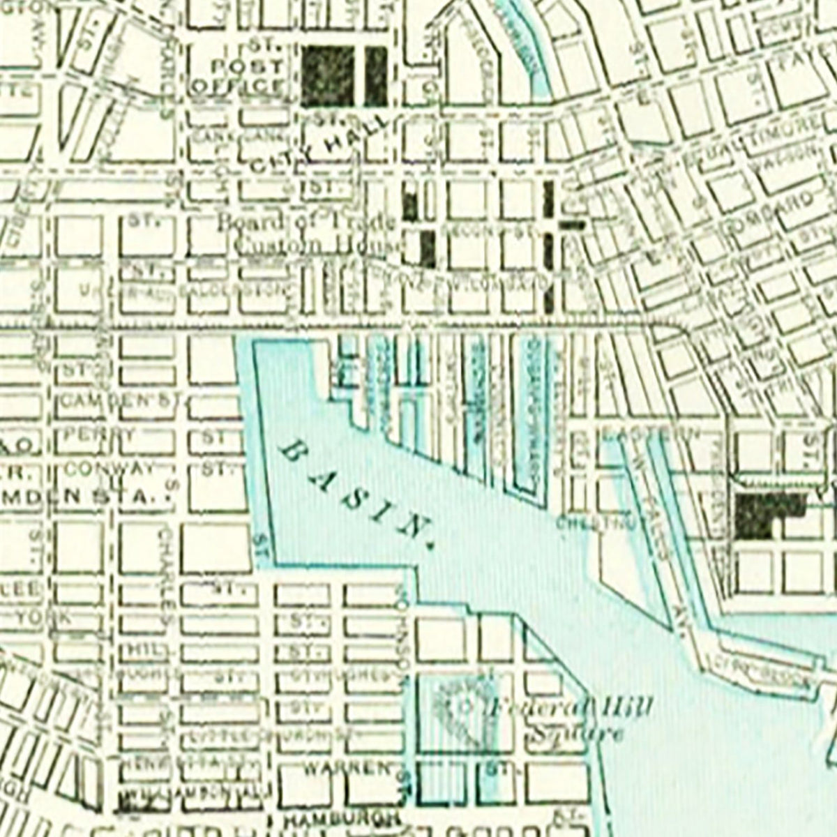 Restored historic details from the 1892 city map of Baltimore, Maryland