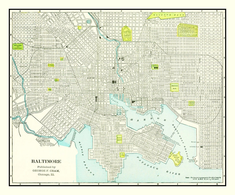Vintage Map of Baltimore, Maryland 1892 print style example