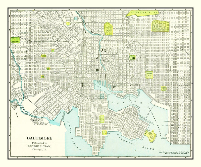 Size comparison using Vintage Map of Baltimore, Maryland 1892