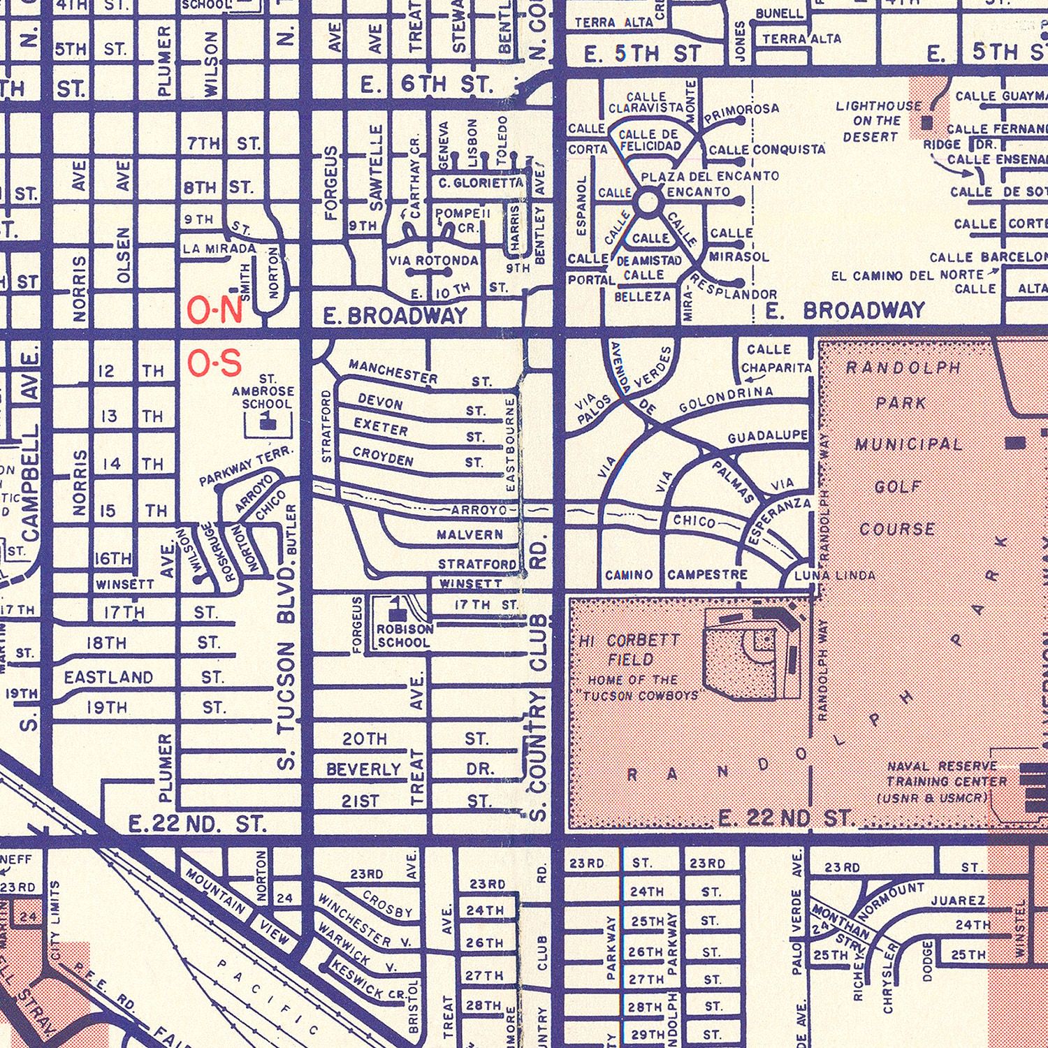 Restored historic details from the 1956 city map of Tucson, Arizona