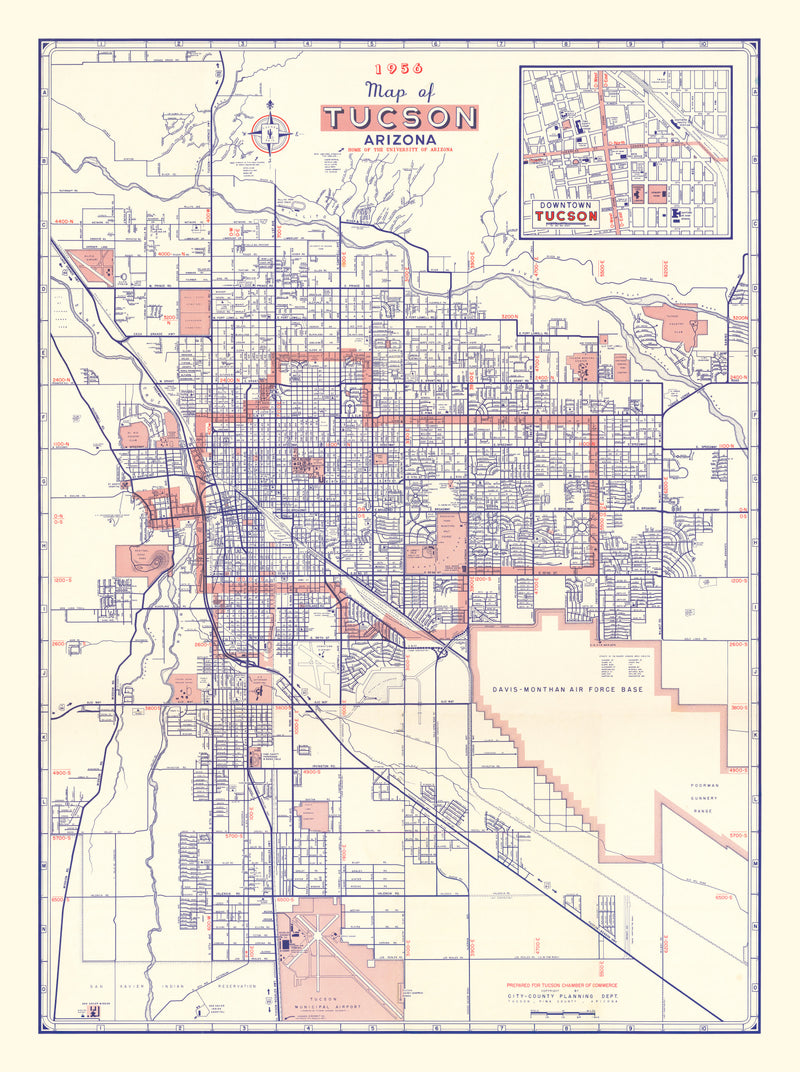 Size comparison using Vintage Map of Tucson, Arizona 1956