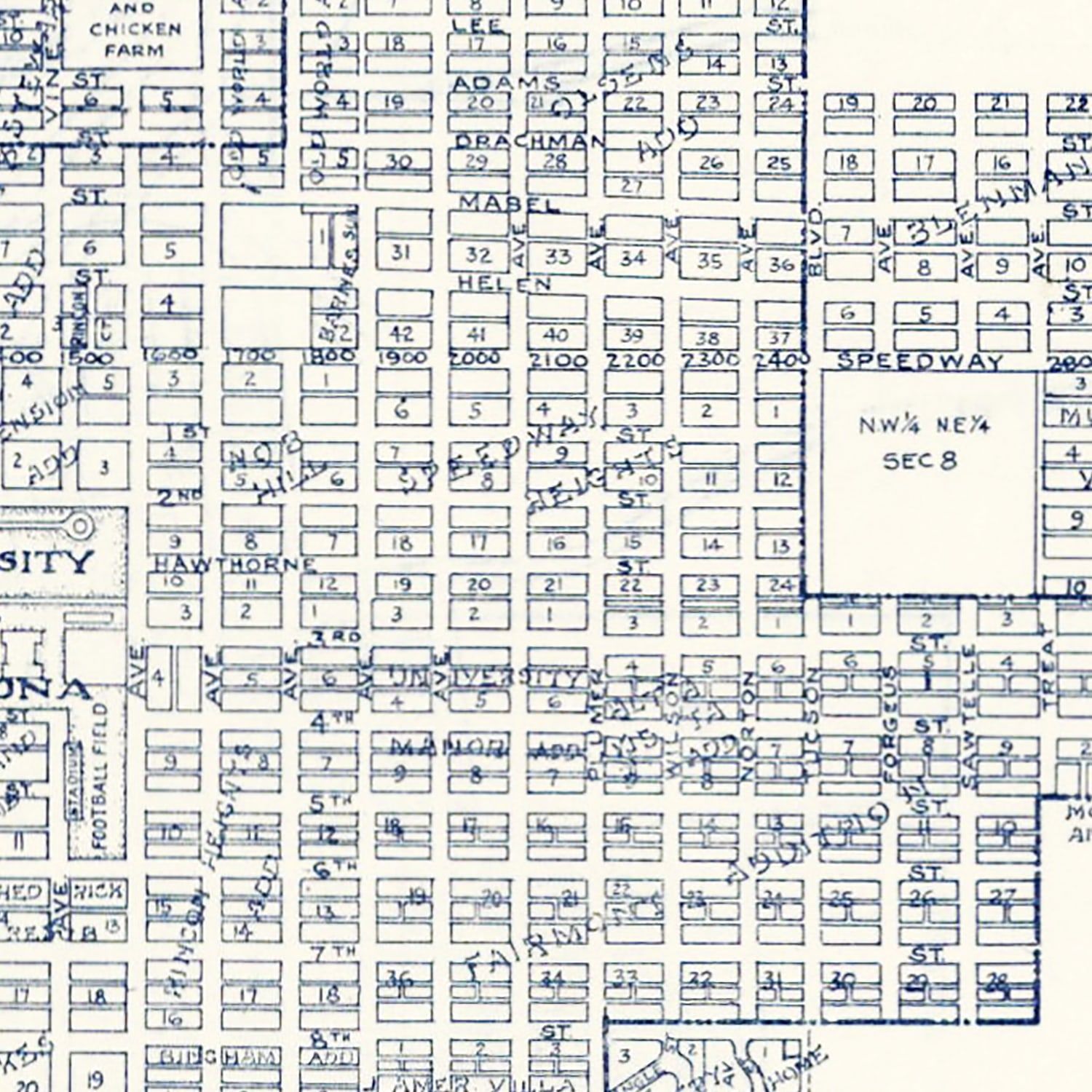 Restored historic details from the 1920 city map of Tucson, Arizona