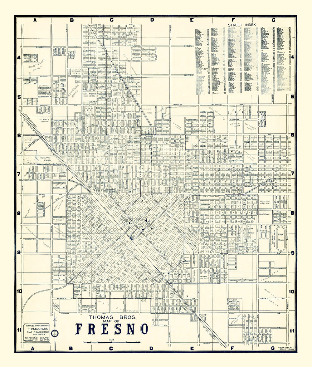 Vintage Map of Fresno, California 1920 print style example