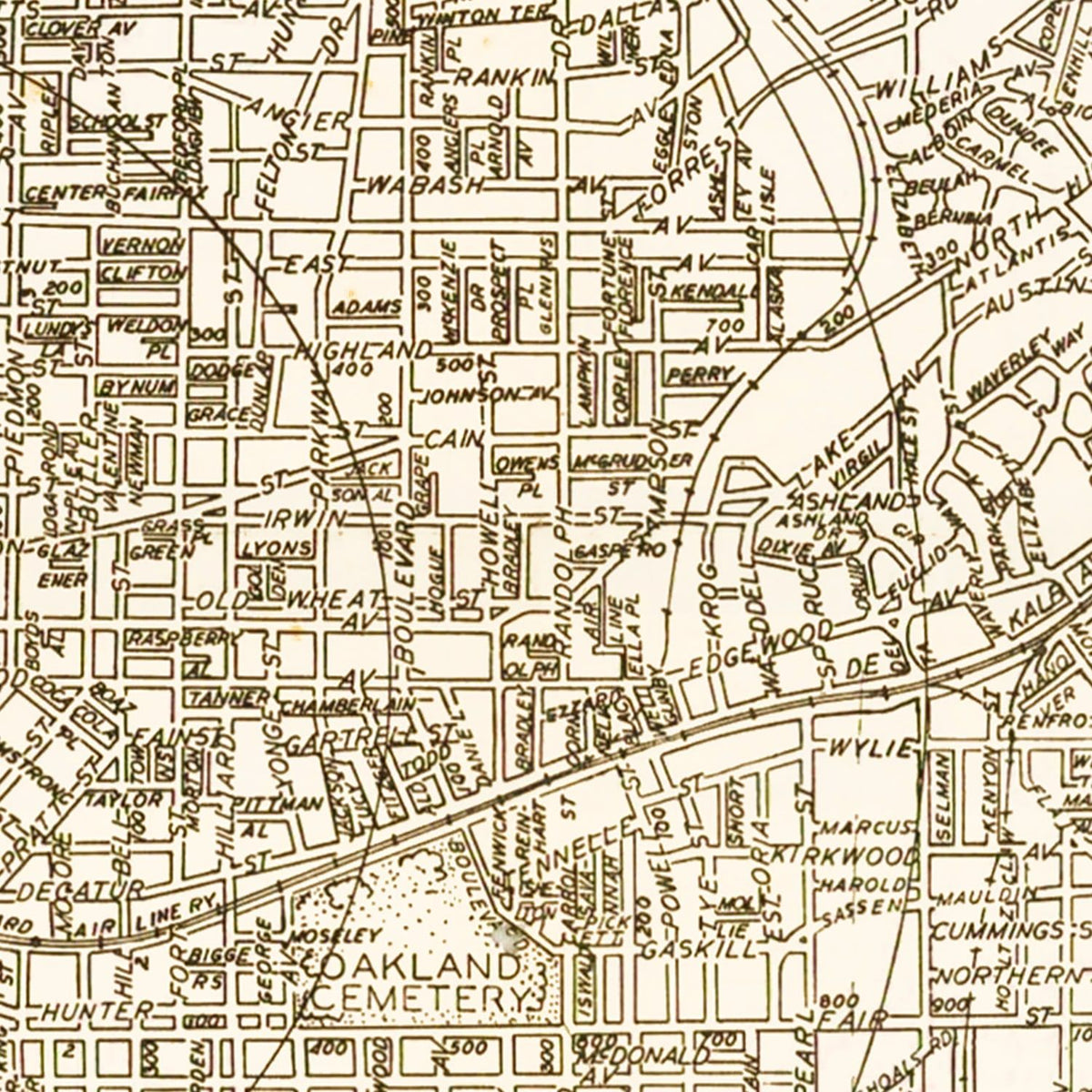 Restored historic details from the 1931 city map of Atlanta, Georgia
