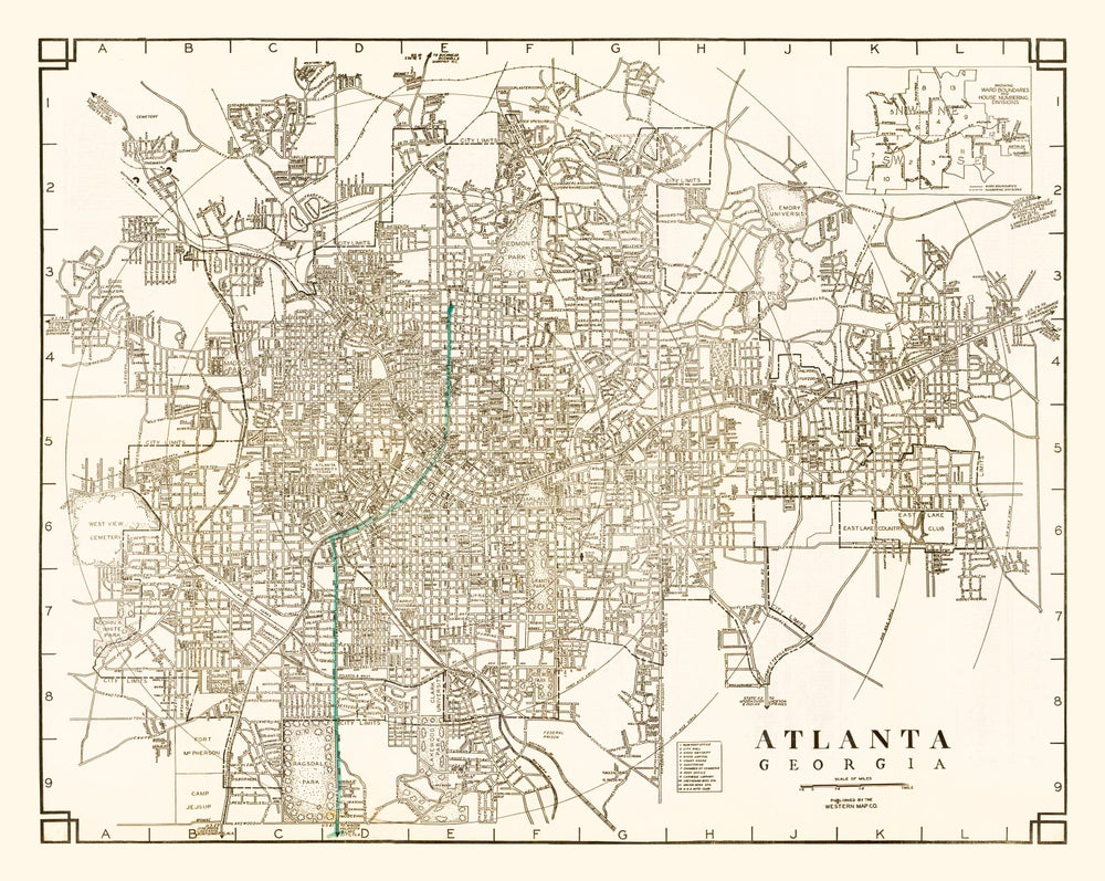 Vintage Map of Atlanta, Georgia 1931 print style example