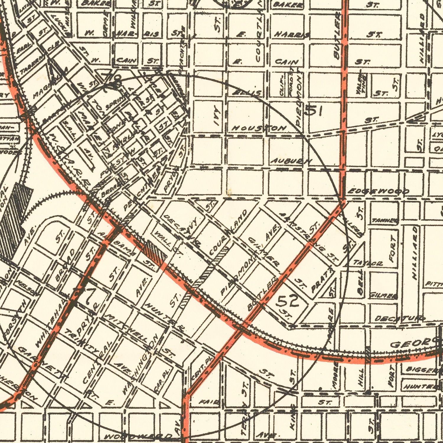 Restored historic details from the 1912 city map of Atlanta, Georgia