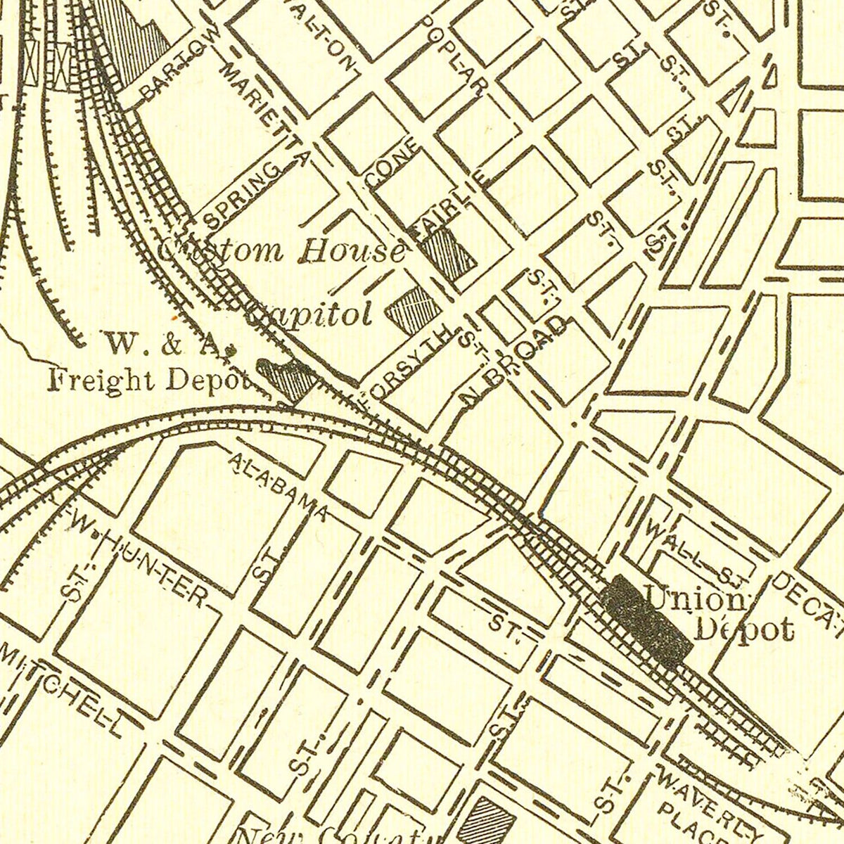 Restored historic details from the 1892 city map of Atlanta, Georgia