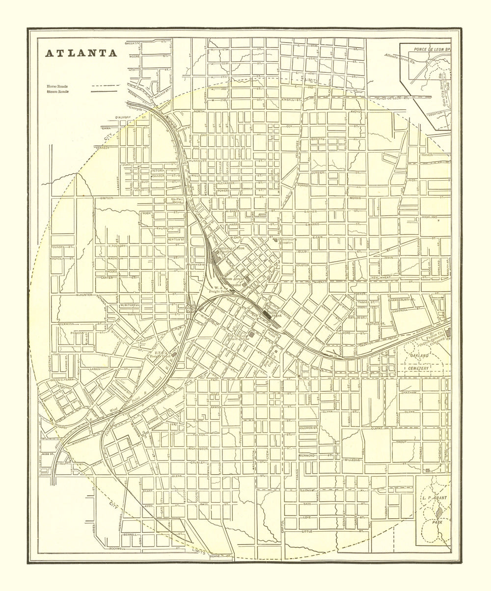 Vintage Map of Atlanta, Georgia 1892 print style example